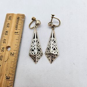 Sterling Silver Twist Back Mexico Drop Earrings Hollow 925